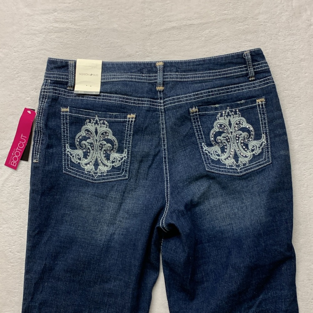 Fashion Bug blue jeans petite 16 flare leg boot cut bling new - Picture 2 of 10